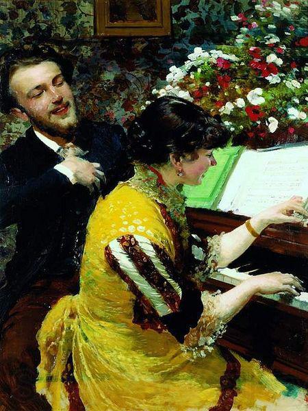 Leon Wyczolkowski I once saw - scene at the piano. Spain oil painting art